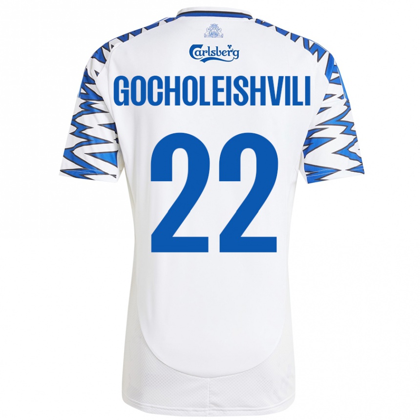 Kids Football Giorgi Gocholeishvili #22 White Sky Blue Home Jersey 2024/25 T-Shirt Uk