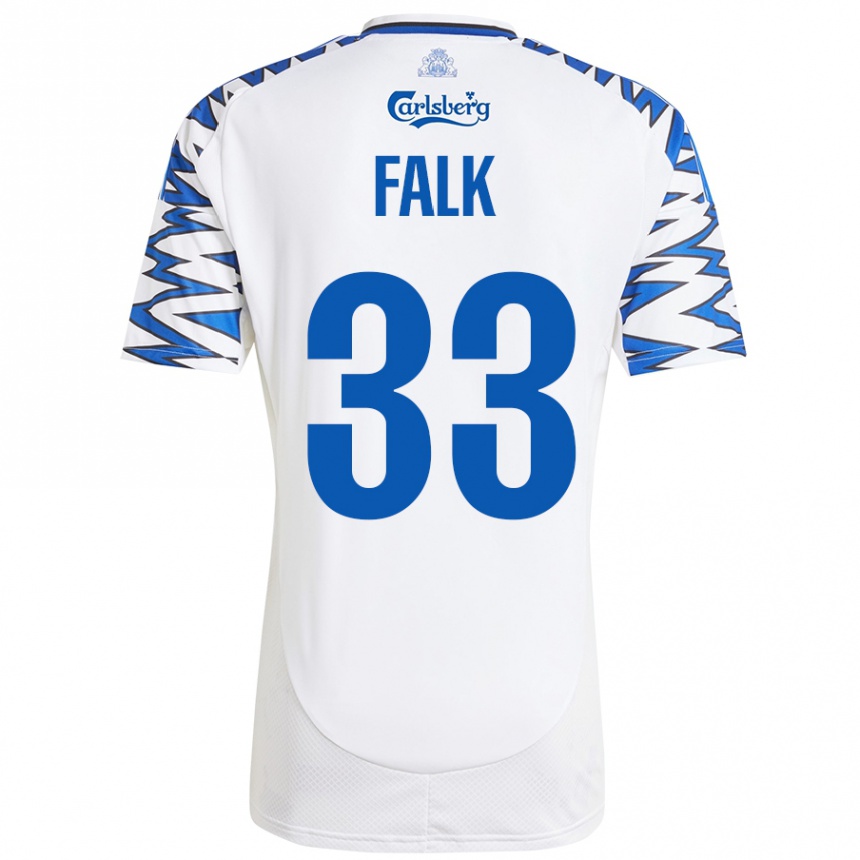 Kids Football Rasmus Falk #33 White Sky Blue Home Jersey 2024/25 T-Shirt Uk