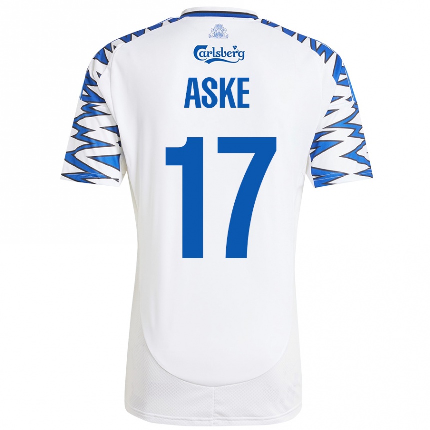 Kids Football Aske Christensen #17 White Sky Blue Home Jersey 2024/25 T-Shirt Uk