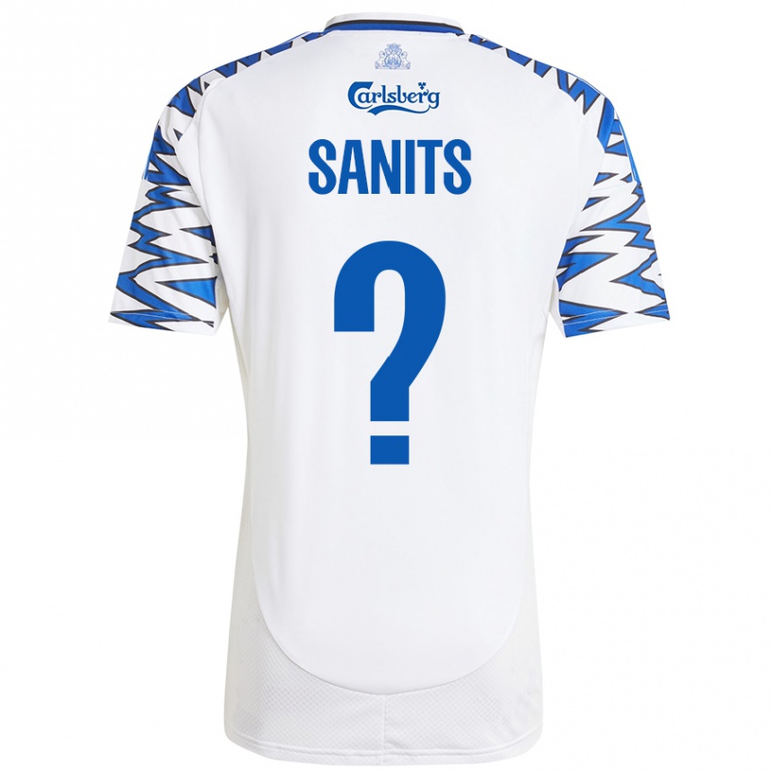 Kids Football Dimitri Sanits #0 White Sky Blue Home Jersey 2024/25 T-Shirt Uk