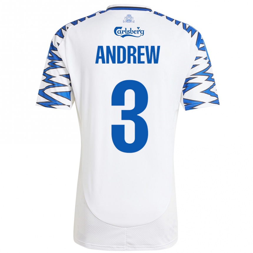 Kids Football Tristan Andrew #3 White Sky Blue Home Jersey 2024/25 T-Shirt Uk