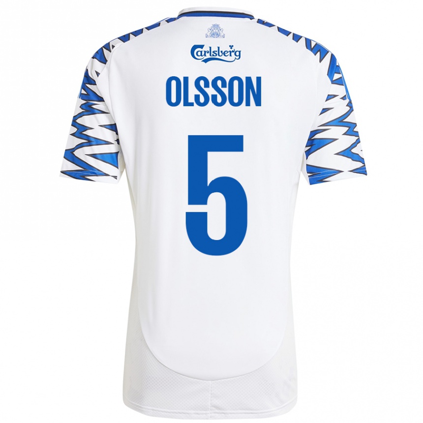 Kids Football Cornelius Olsson #5 White Sky Blue Home Jersey 2024/25 T-Shirt Uk