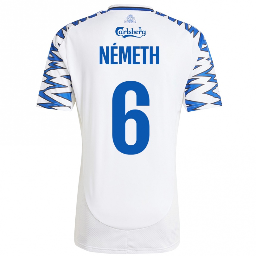 Kids Football Hunor Németh #6 White Sky Blue Home Jersey 2024/25 T-Shirt Uk