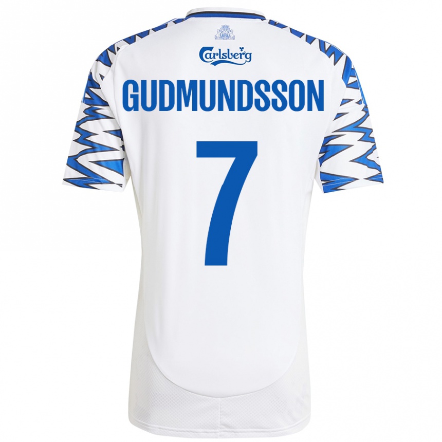 Kids Football Galdur Gudmundsson #7 White Sky Blue Home Jersey 2024/25 T-Shirt Uk