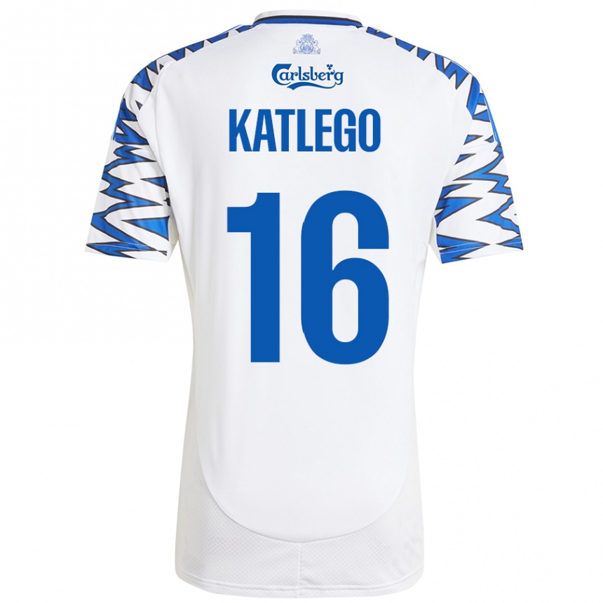 Kids Football David Katlego #16 White Sky Blue Home Jersey 2024/25 T-Shirt Uk