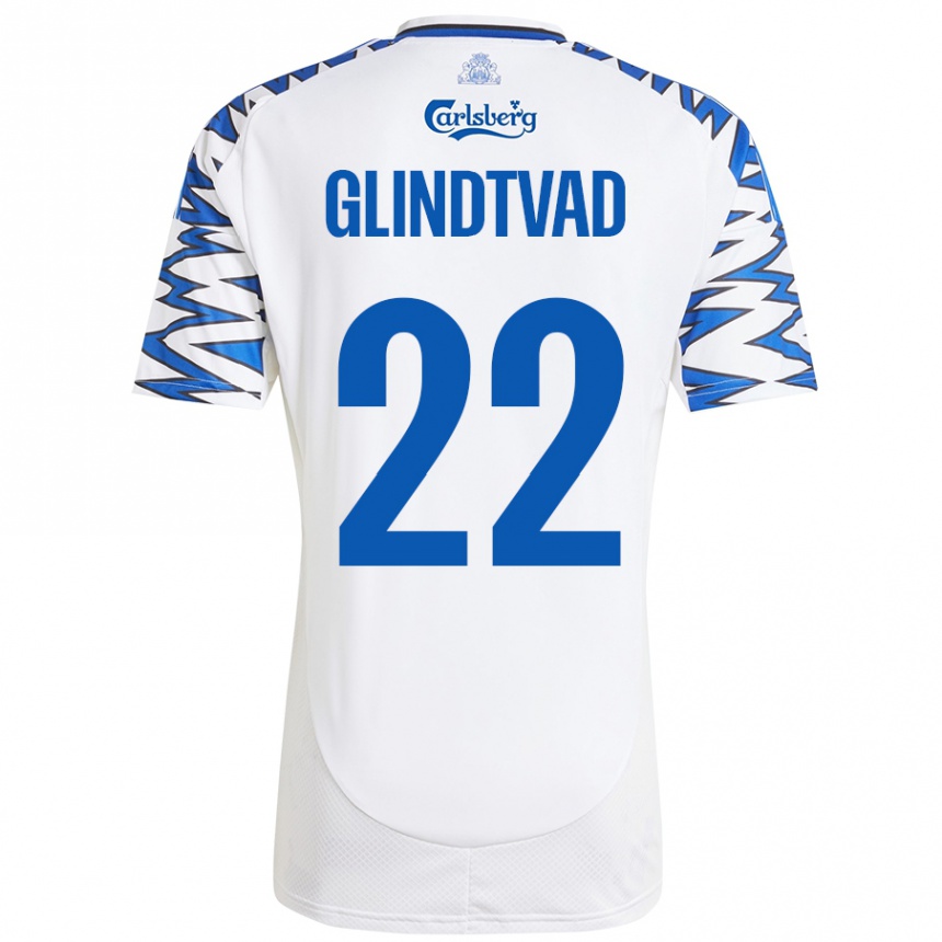 Kids Football William Glindtvad #22 White Sky Blue Home Jersey 2024/25 T-Shirt Uk