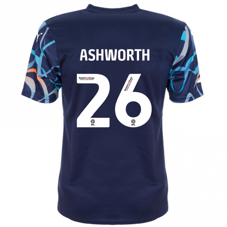 Kids Football Zac Ashworth #26 Navy Blue Away Jersey 2024/25 T-Shirt Uk