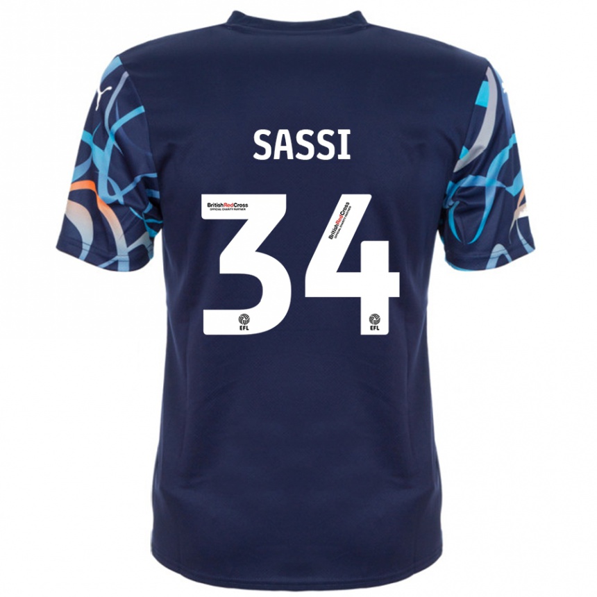 Kids Football Dan Sassi #34 Navy Blue Away Jersey 2024/25 T-Shirt Uk