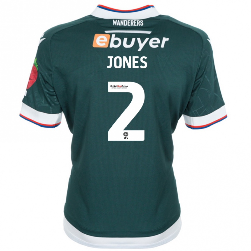 Kids Football Gethin Jones #2 Dark Green Away Jersey 2024/25 T-Shirt Uk