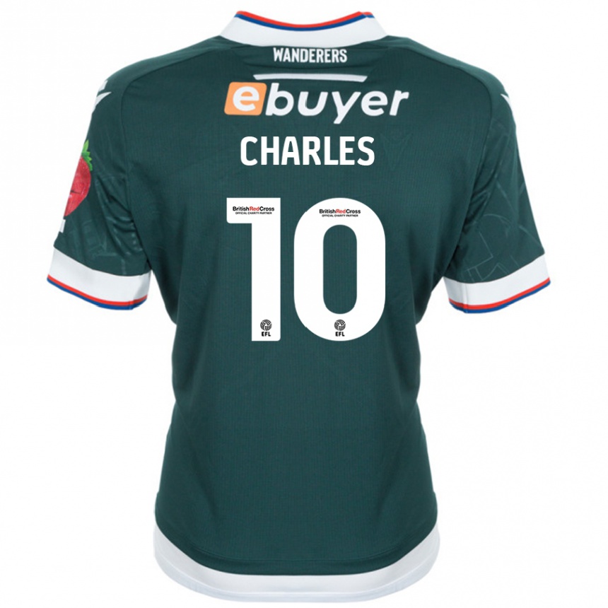 Kids Football Dion Charles #10 Dark Green Away Jersey 2024/25 T-Shirt Uk