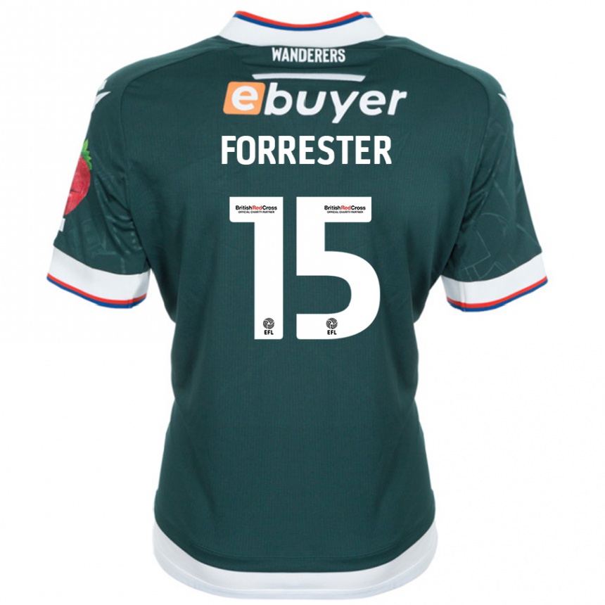 Kids Football Will Forrester #15 Dark Green Away Jersey 2024/25 T-Shirt Uk