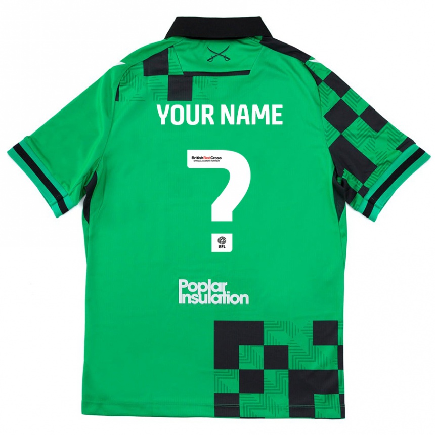 Kids Football Your Name #0 Green Black Away Jersey 2024/25 T-Shirt Uk