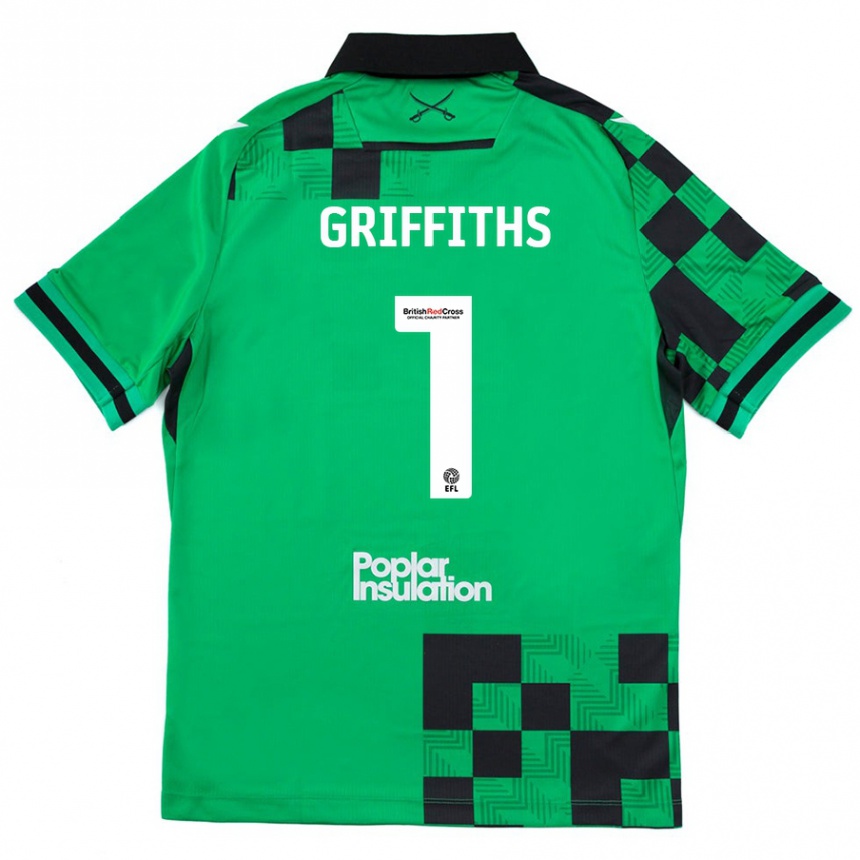 Kids Football Josh Griffiths #1 Green Black Away Jersey 2024/25 T-Shirt Uk