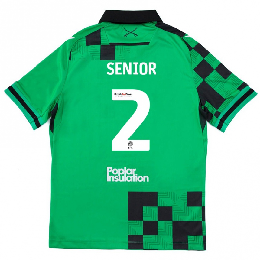 Kids Football Joel Senior #2 Green Black Away Jersey 2024/25 T-Shirt Uk