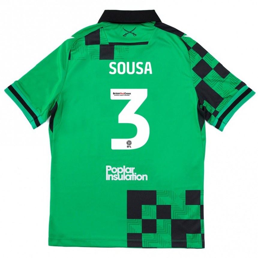 Kids Football Lino Sousa #3 Green Black Away Jersey 2024/25 T-Shirt Uk