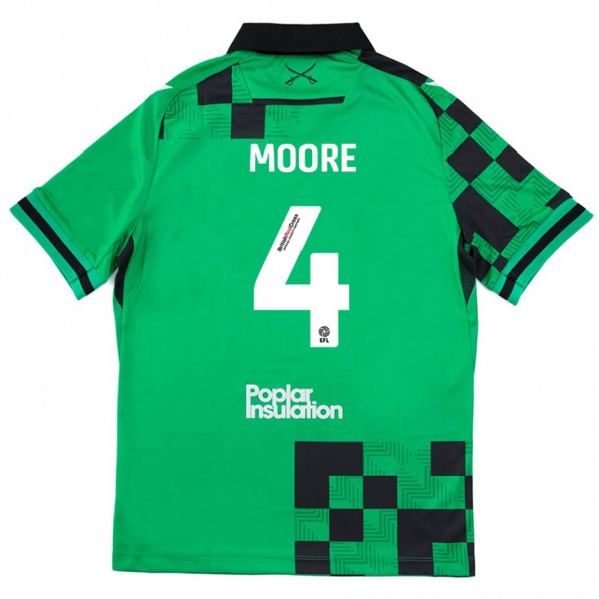 Kids Football Taylor Moore #4 Green Black Away Jersey 2024/25 T-Shirt Uk