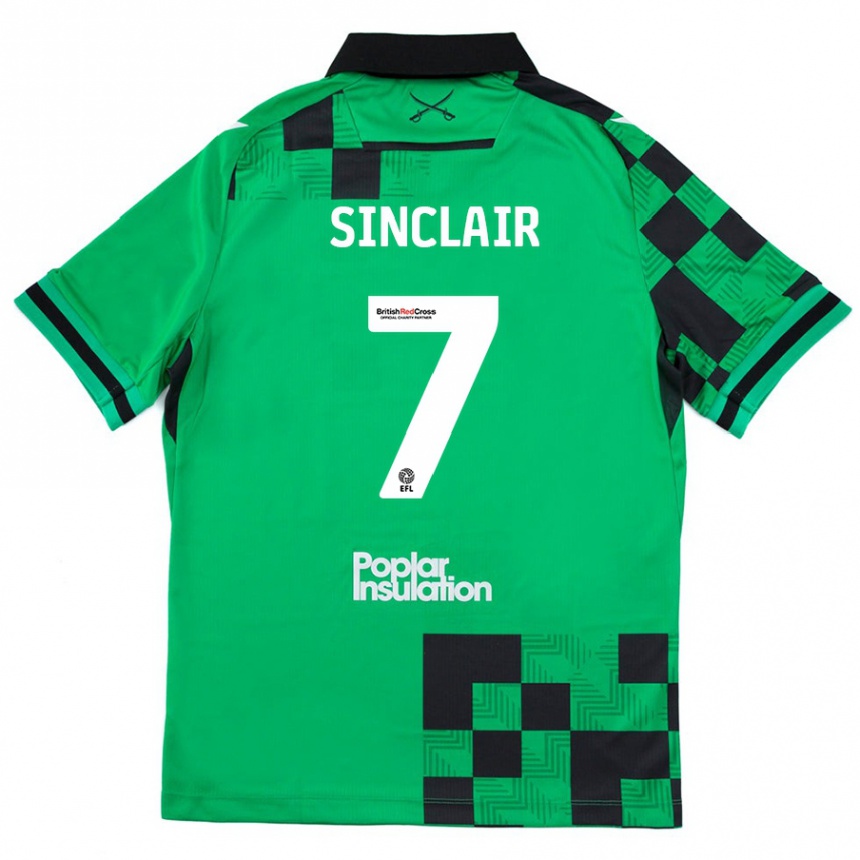 Kids Football Scott Sinclair #7 Green Black Away Jersey 2024/25 T-Shirt Uk