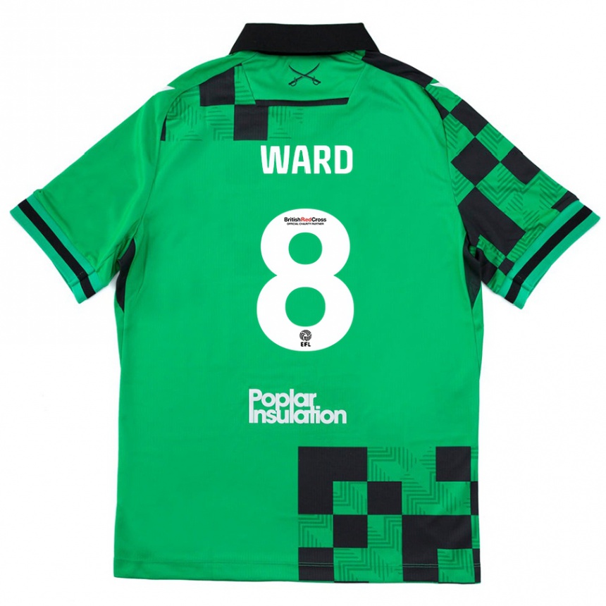 Kids Football Grant Ward #8 Green Black Away Jersey 2024/25 T-Shirt Uk