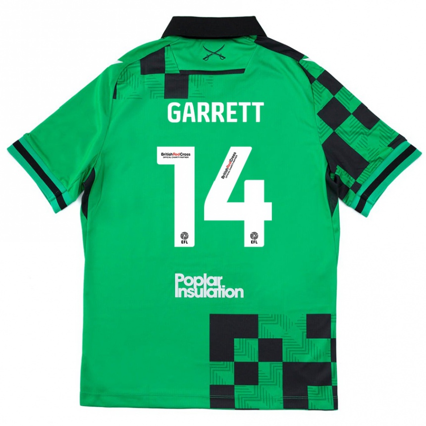 Kids Football Jake Garrett #14 Green Black Away Jersey 2024/25 T-Shirt Uk