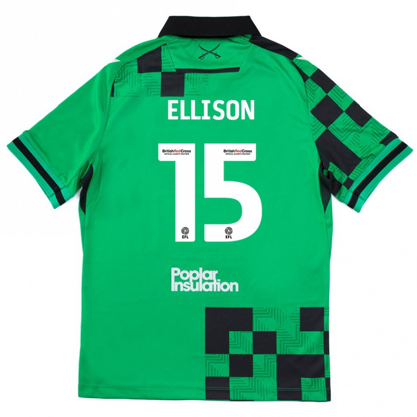 Kids Football Dan Ellison #15 Green Black Away Jersey 2024/25 T-Shirt Uk