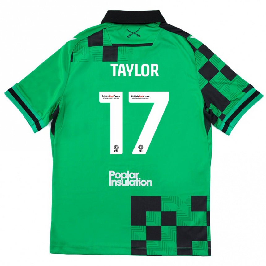 Kids Football Connor Taylor #17 Green Black Away Jersey 2024/25 T-Shirt Uk