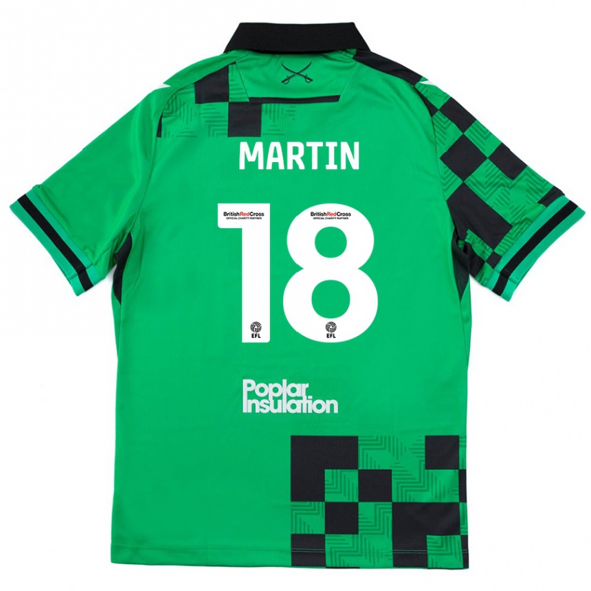 Kids Football Chris Martin #18 Green Black Away Jersey 2024/25 T-Shirt Uk