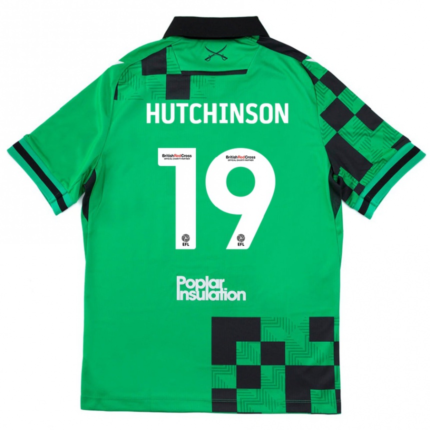 Kids Football Isaac Hutchinson #19 Green Black Away Jersey 2024/25 T-Shirt Uk