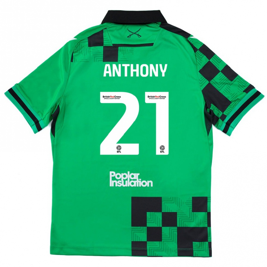 Kids Football Micah Anthony #21 Green Black Away Jersey 2024/25 T-Shirt Uk