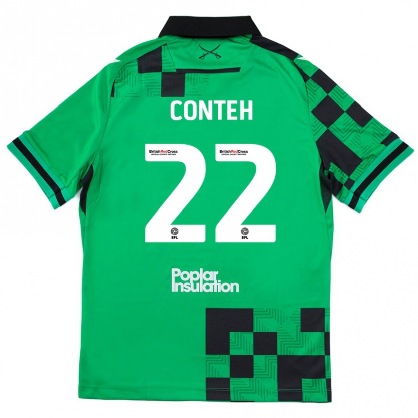 Kids Football Kamil Conteh #22 Green Black Away Jersey 2024/25 T-Shirt Uk