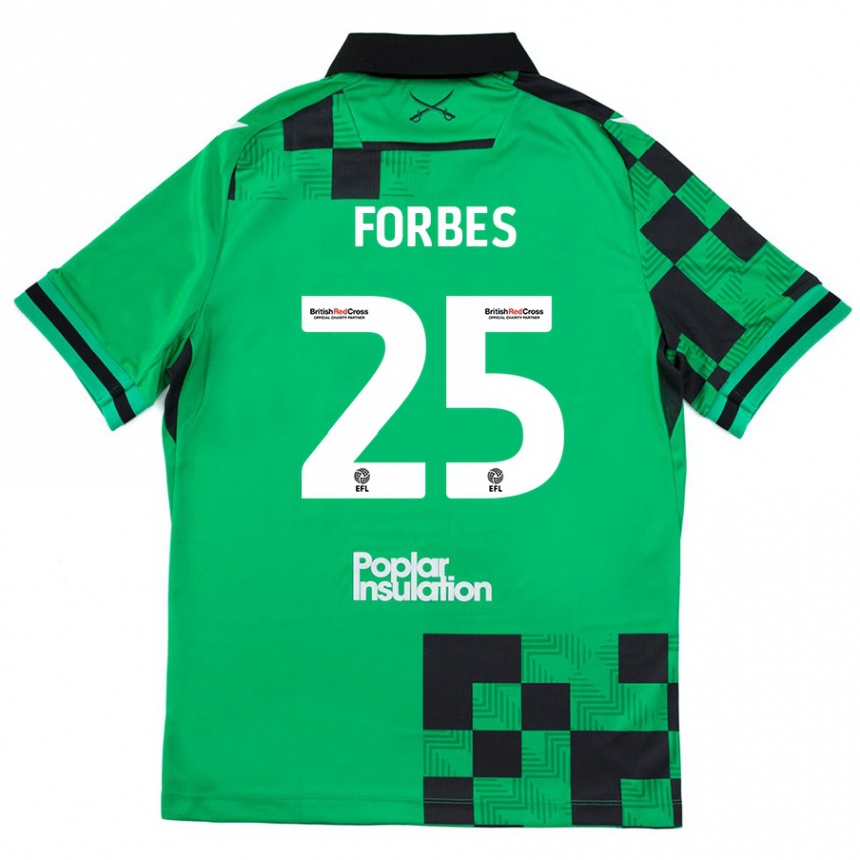 Kids Football Michael Forbes #25 Green Black Away Jersey 2024/25 T-Shirt Uk