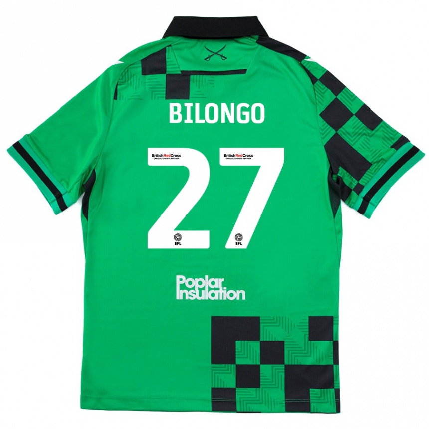 Kids Football Bryant Bilongo #27 Green Black Away Jersey 2024/25 T-Shirt Uk