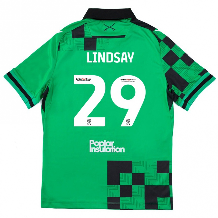 Kids Football Jamie Lindsay #29 Green Black Away Jersey 2024/25 T-Shirt Uk