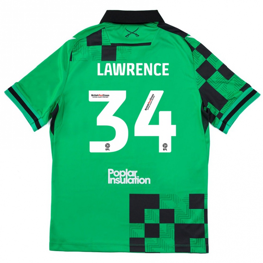 Kids Football Jerry Lawrence #34 Green Black Away Jersey 2024/25 T-Shirt Uk