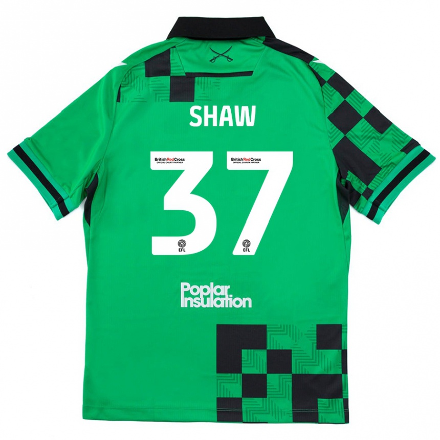 Kids Football Kofi Shaw #37 Green Black Away Jersey 2024/25 T-Shirt Uk