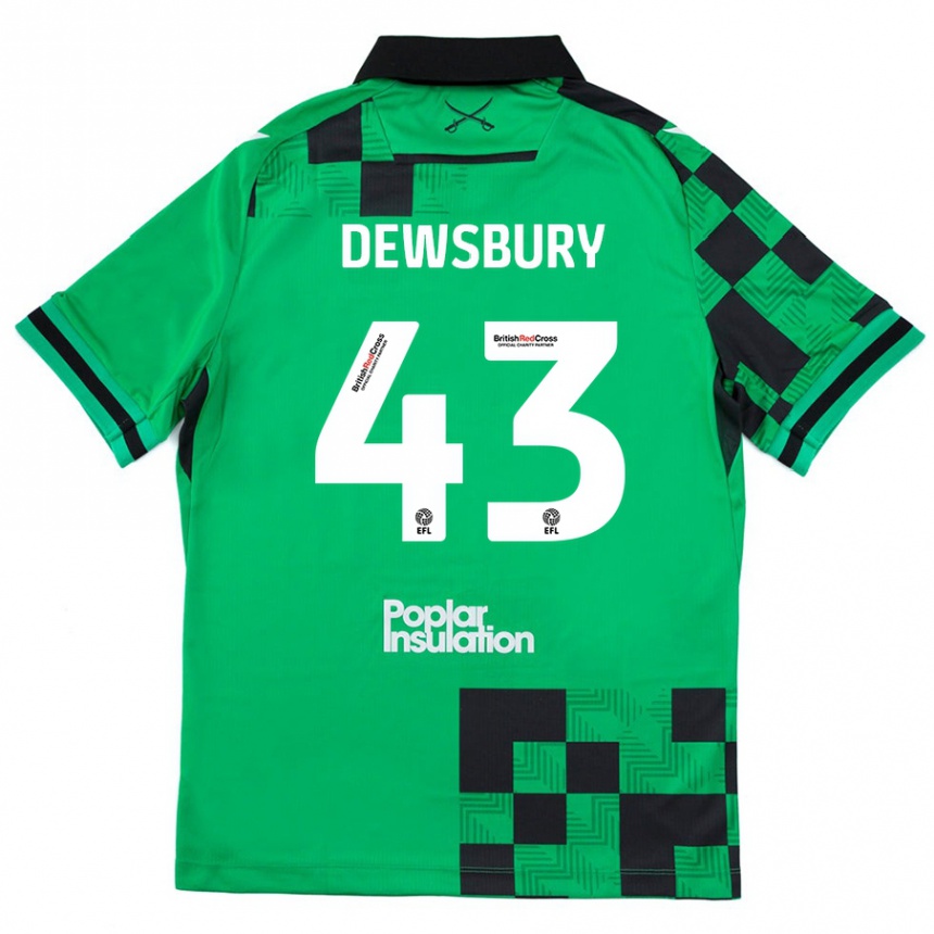 Kids Football Ollie Dewsbury #43 Green Black Away Jersey 2024/25 T-Shirt Uk