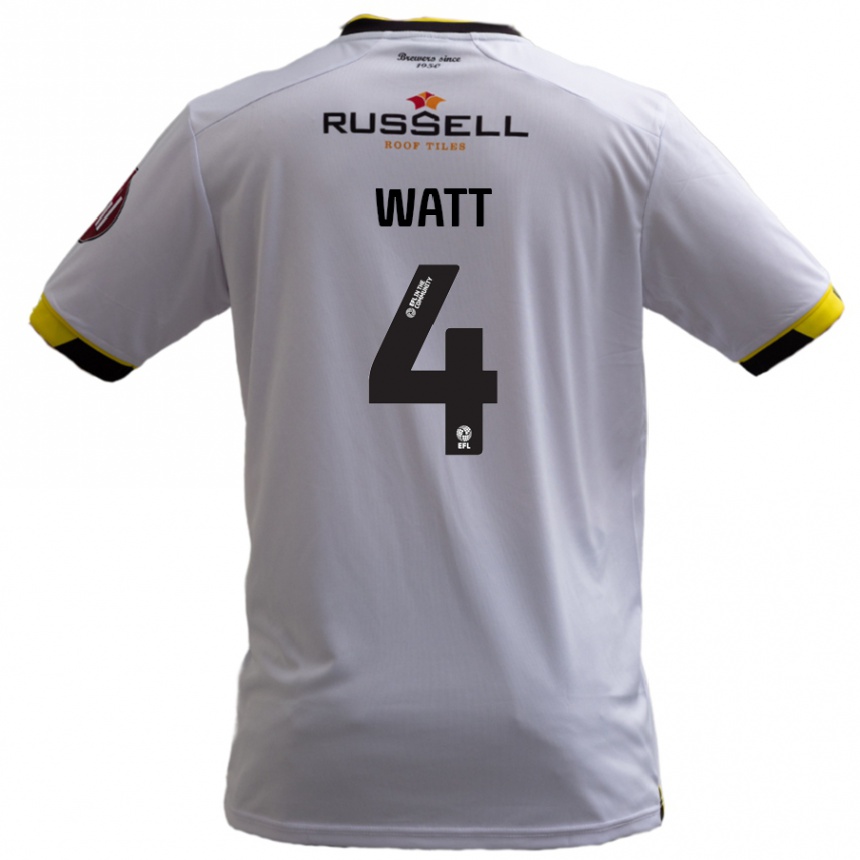 Kids Football Elliot Watt #4 White Away Jersey 2024/25 T-Shirt Uk