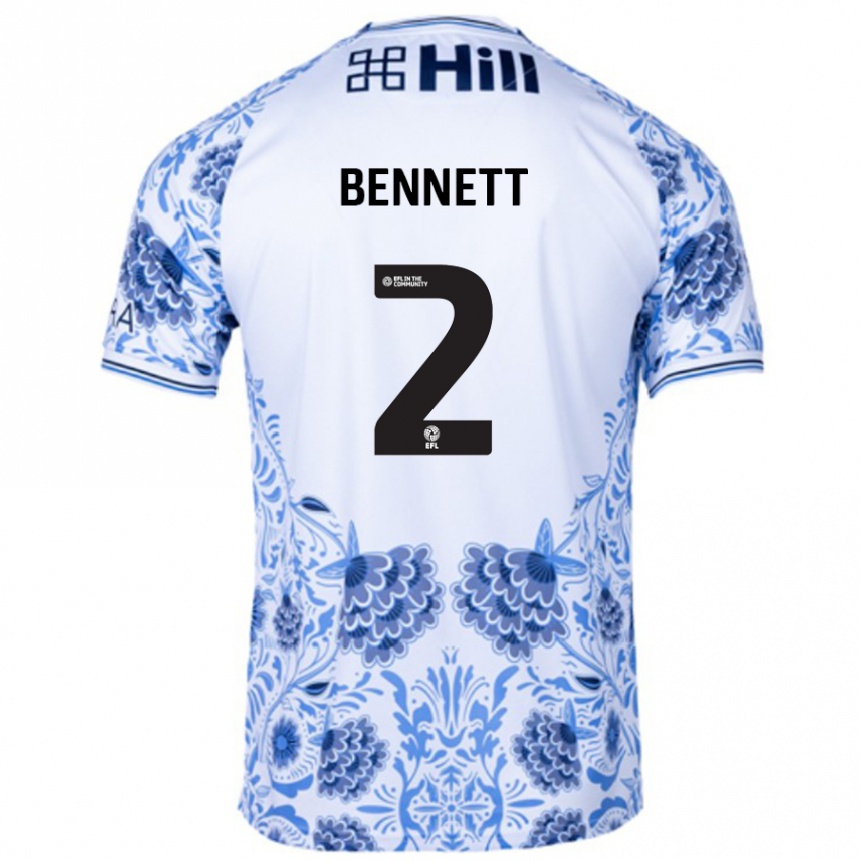 Kids Football Liam Bennett #2 White Blue Away Jersey 2024/25 T-Shirt Uk