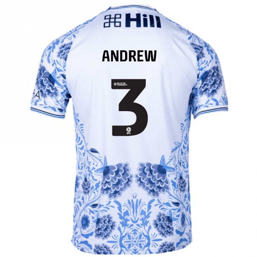 Kids Football Danny Andrew #3 White Blue Away Jersey 2024/25 T-Shirt Uk