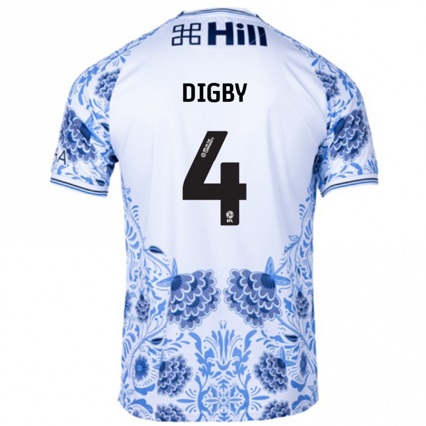 Kids Football Paul Digby #4 White Blue Away Jersey 2024/25 T-Shirt Uk