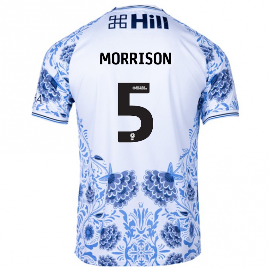 Kids Football Michael Morrison #5 White Blue Away Jersey 2024/25 T-Shirt Uk