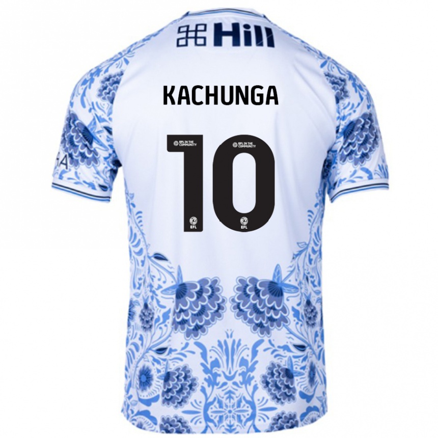 Kids Football Elias Kachunga #10 White Blue Away Jersey 2024/25 T-Shirt Uk