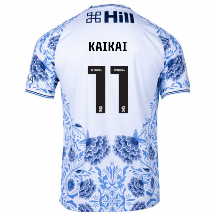 Kids Football Sullay Kaikai #11 White Blue Away Jersey 2024/25 T-Shirt Uk