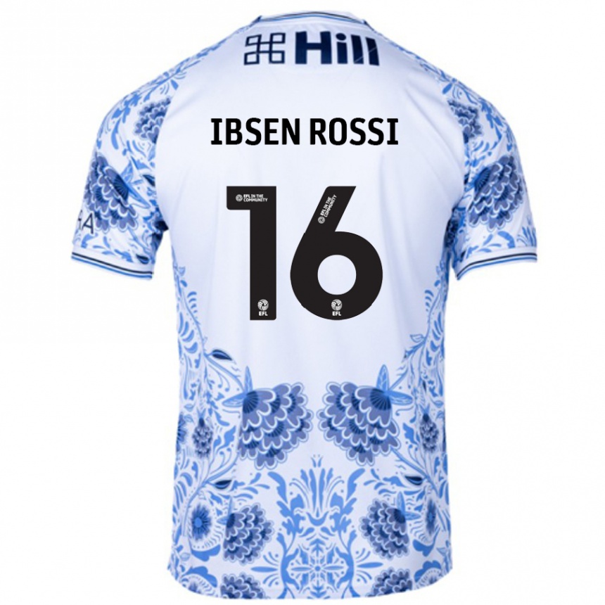 Kids Football Zeno Ibsen Rossi #16 White Blue Away Jersey 2024/25 T-Shirt Uk