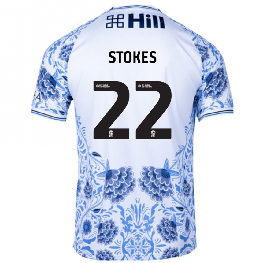 Kids Football Josh Stokes #22 White Blue Away Jersey 2024/25 T-Shirt Uk