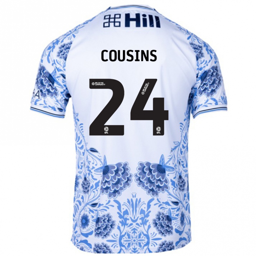 Kids Football Jordan Cousins #24 White Blue Away Jersey 2024/25 T-Shirt Uk