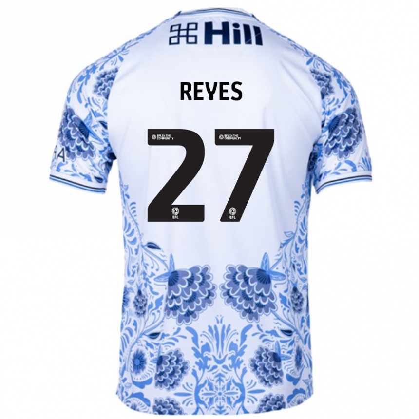 Kids Football Vicente Reyes #27 White Blue Away Jersey 2024/25 T-Shirt Uk