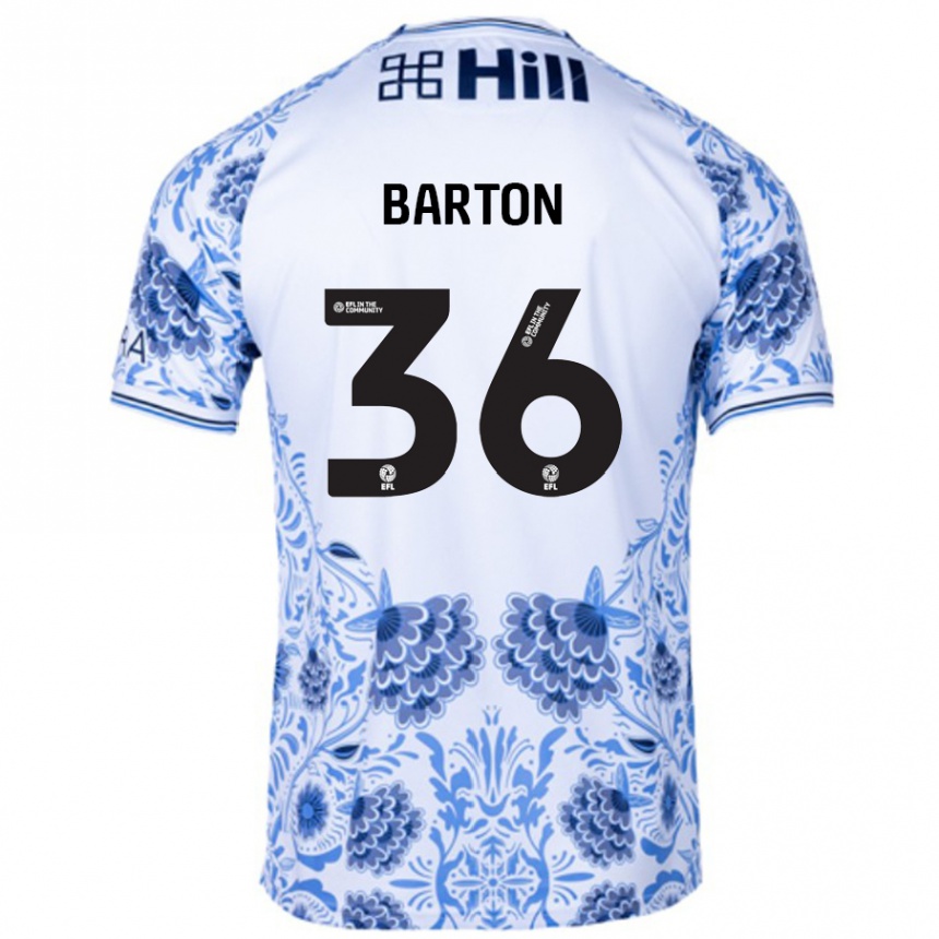 Kids Football Dan Barton #36 White Blue Away Jersey 2024/25 T-Shirt Uk