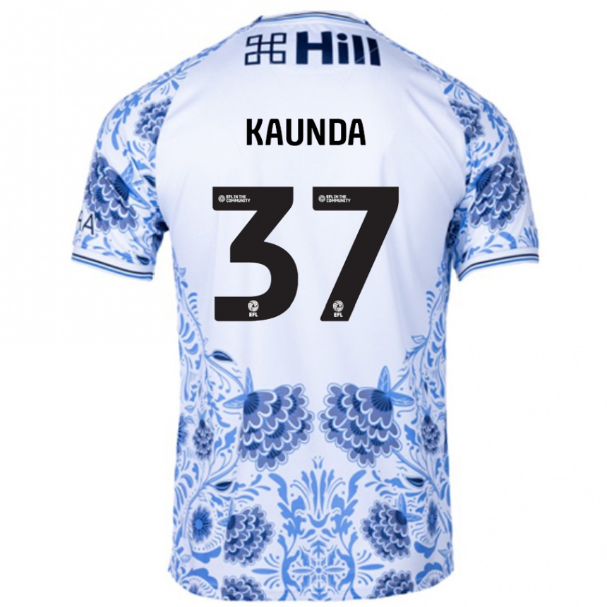 Kids Football Amaru Kaunda #37 White Blue Away Jersey 2024/25 T-Shirt Uk