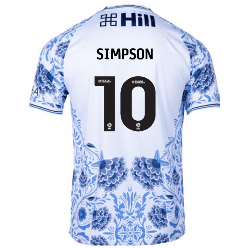 Kids Football Harley-Jean Simpson #10 White Blue Away Jersey 2024/25 T-Shirt Uk