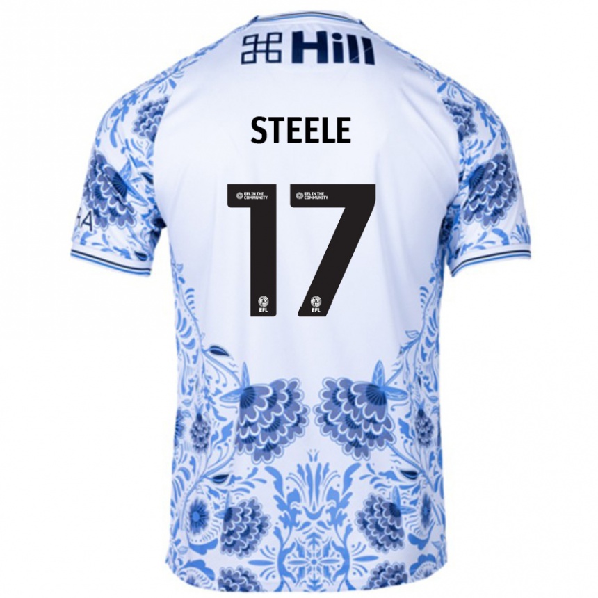 Kids Football Fran Steele #17 White Blue Away Jersey 2024/25 T-Shirt Uk